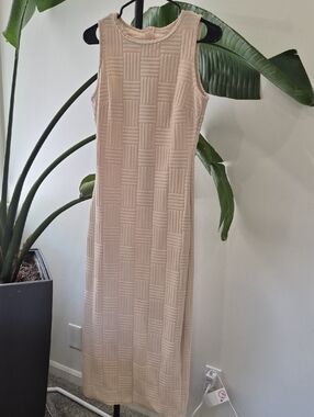 SHEIN Cream Sleeveless Maxi Dress with Textured Basketweave Paneling